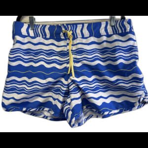 Columbia PFG Women XL Blue Striped Water Shorts 1659301 Yellow Accent EUC